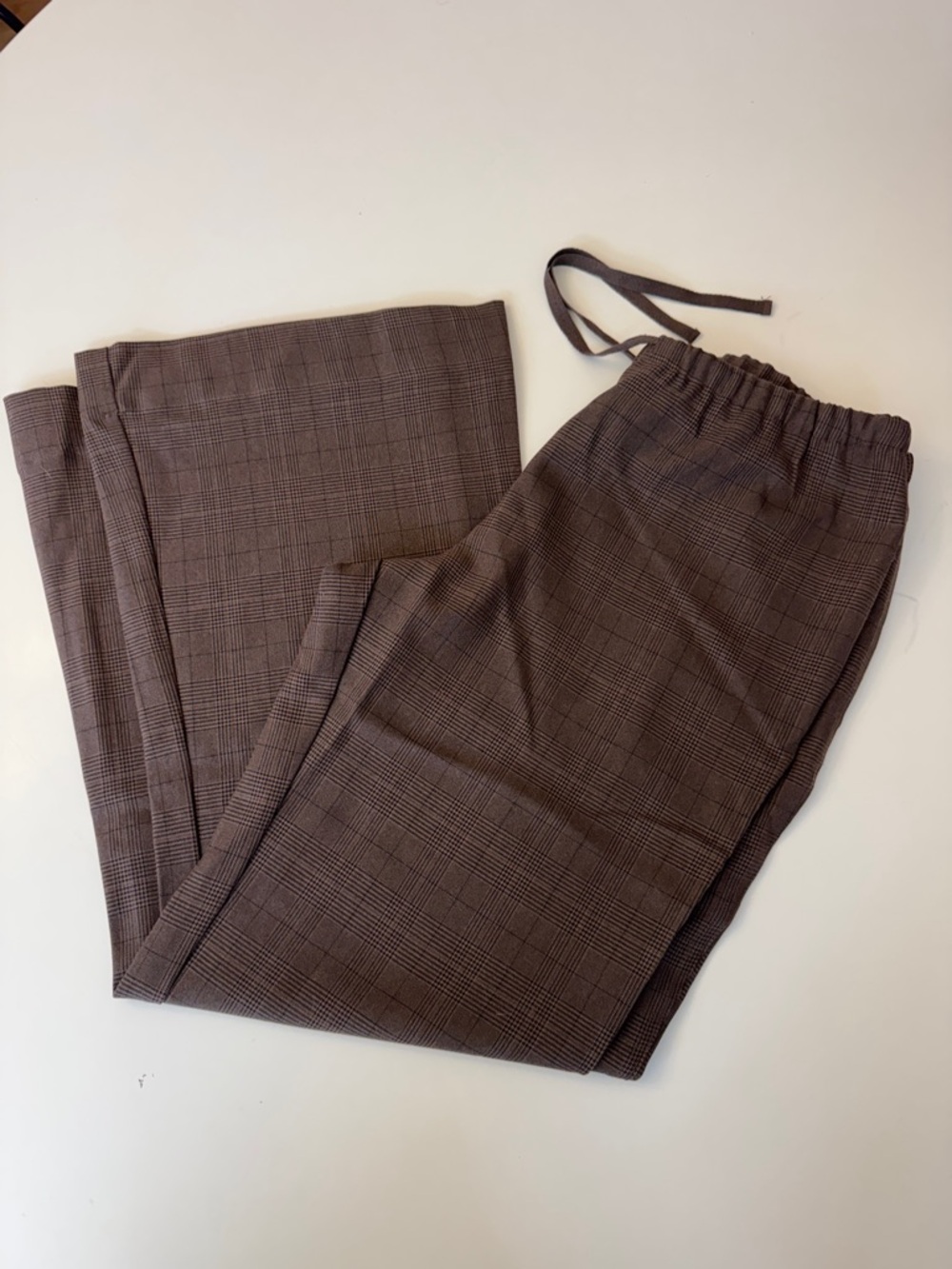 Silence and Noise women’s polyester Brown Plaid Drawstring Dress Pants